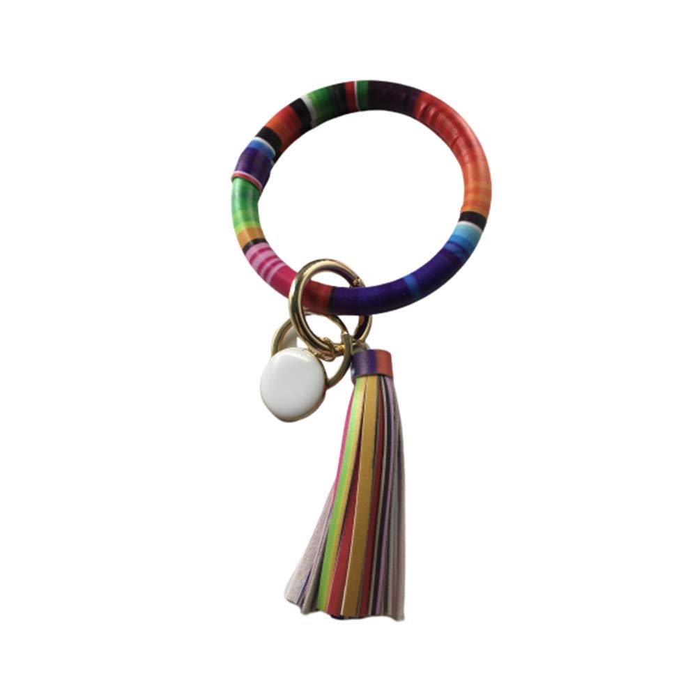 Stylish PU Leather Keychain Bracelet with Tassel - Large Circle Wristlet for Women & Girls | Perfect for Key Organization, Fashion Accessory, and Gift Giving