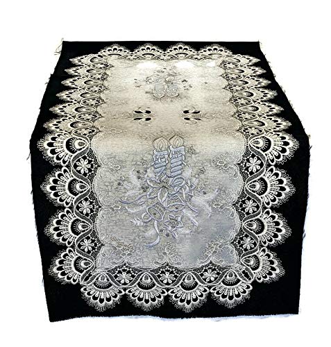 Elegant Christmas Table Runner with White Candles & Lace - 35