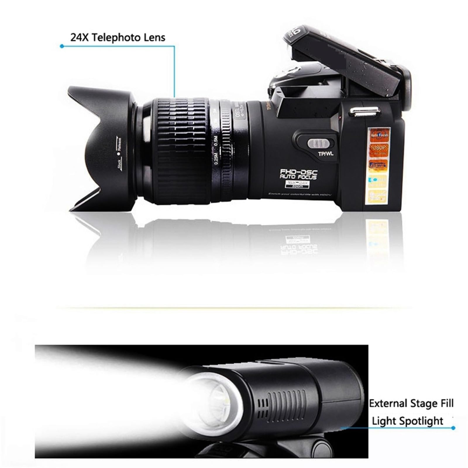 24X Optical Zoom Digital Camera with Auto Focus, 33MP DSLR Photography, 1080P HD Video Camcorder, 3 Lens Kit (Includes 64GB SD Card & Flashlight) - Perfect for Travel, Wildlife Photography, and Vlogging