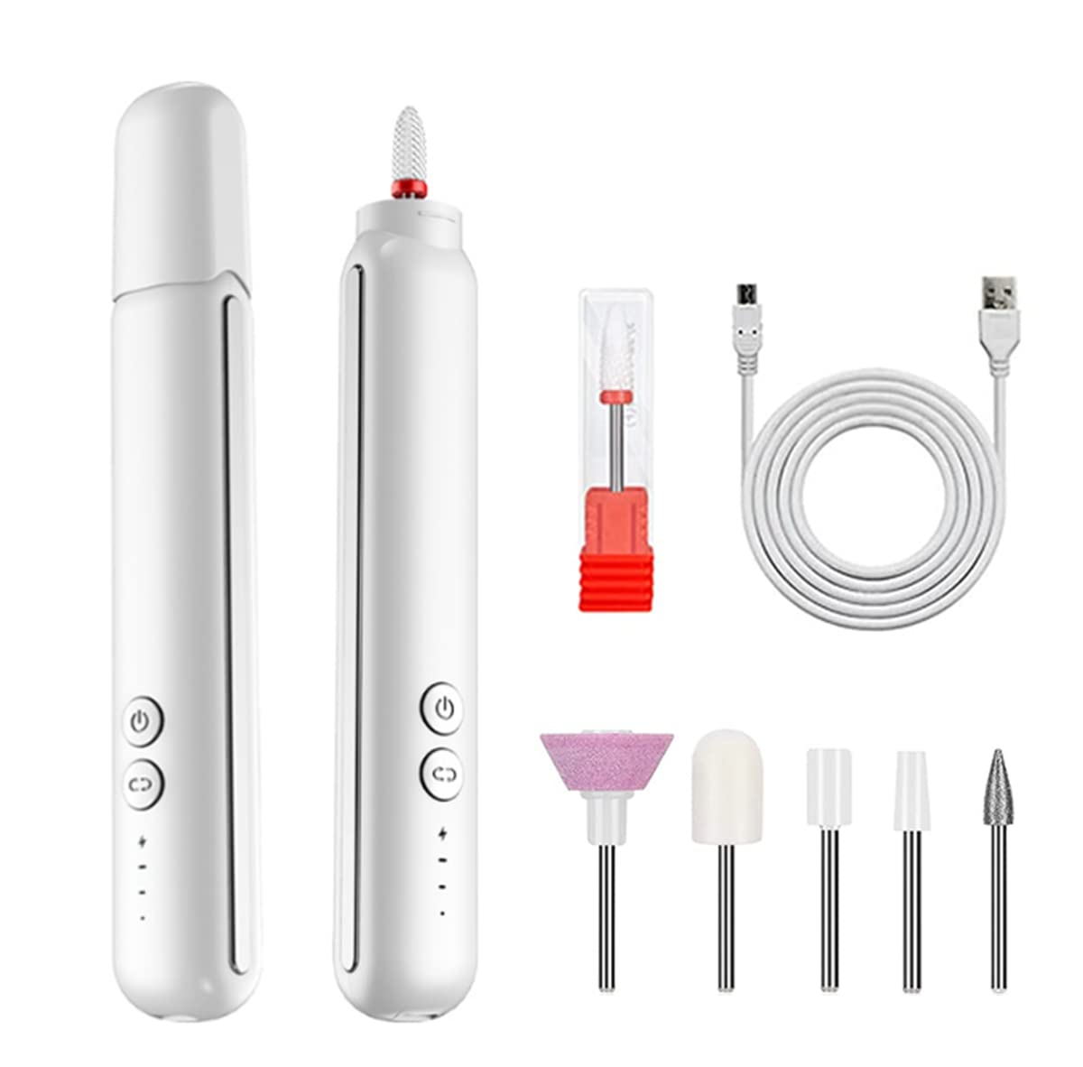 Professional Electric Nail Drill Kit - Cordless Nail File Machine with Bits for Acrylic & Gel Nails | Portable Manicure Pedicure Set (M1-White) | Perfect for Salon & Home Nail Care