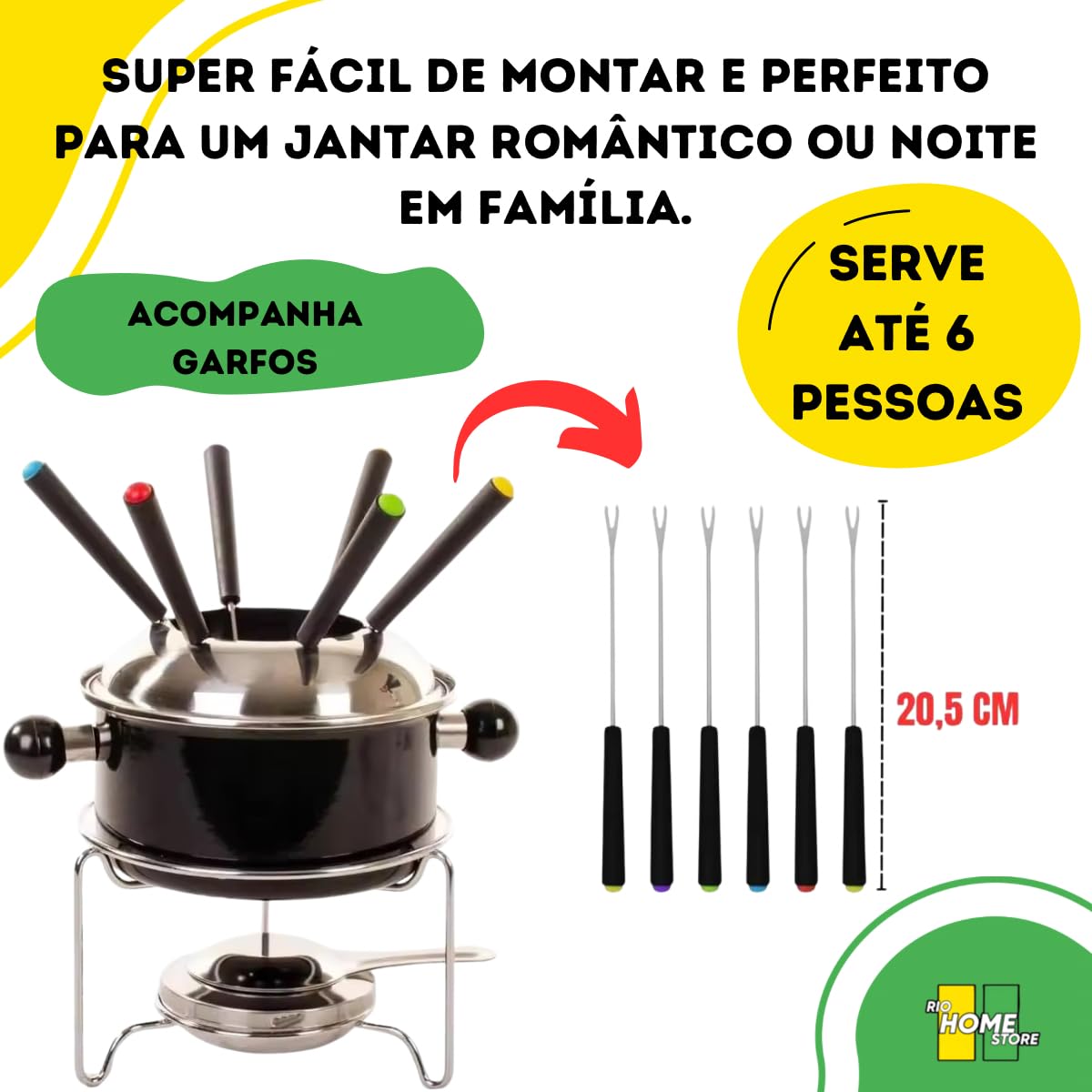 Stainless Steel Fondue Set 10-Piece Kit for Chocolate, Cheese & Meat - Romantic Dinner & Party Entertaining (Black)