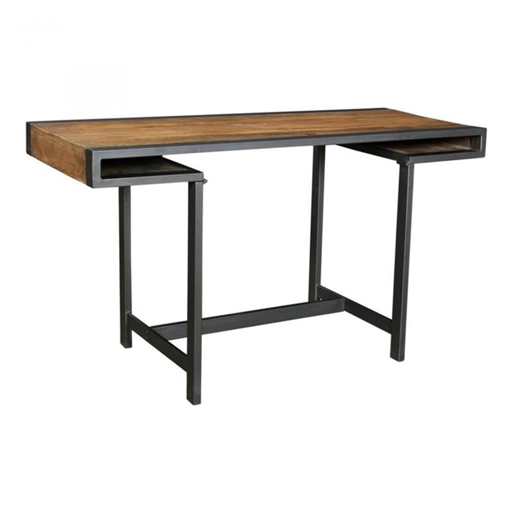 Brown Moe's Home Collection Parliament Wood Writing Desk with Sturdy Iron Frame - Perfect for Home Office, Study Room & Workspace
