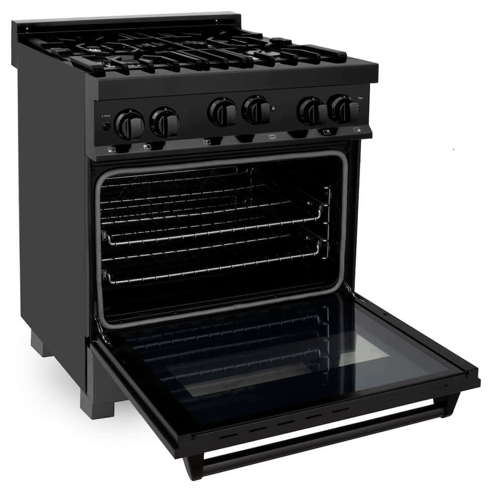 ZLINE 30 Inch 4.0 cu ft Professional Gas Range - Black Stainless Steel Natural Gas Stove & Oven Combo (RGB 30) | Ideal for Modern Kitchens, Home Chefs & Restaurant-Style Cooking