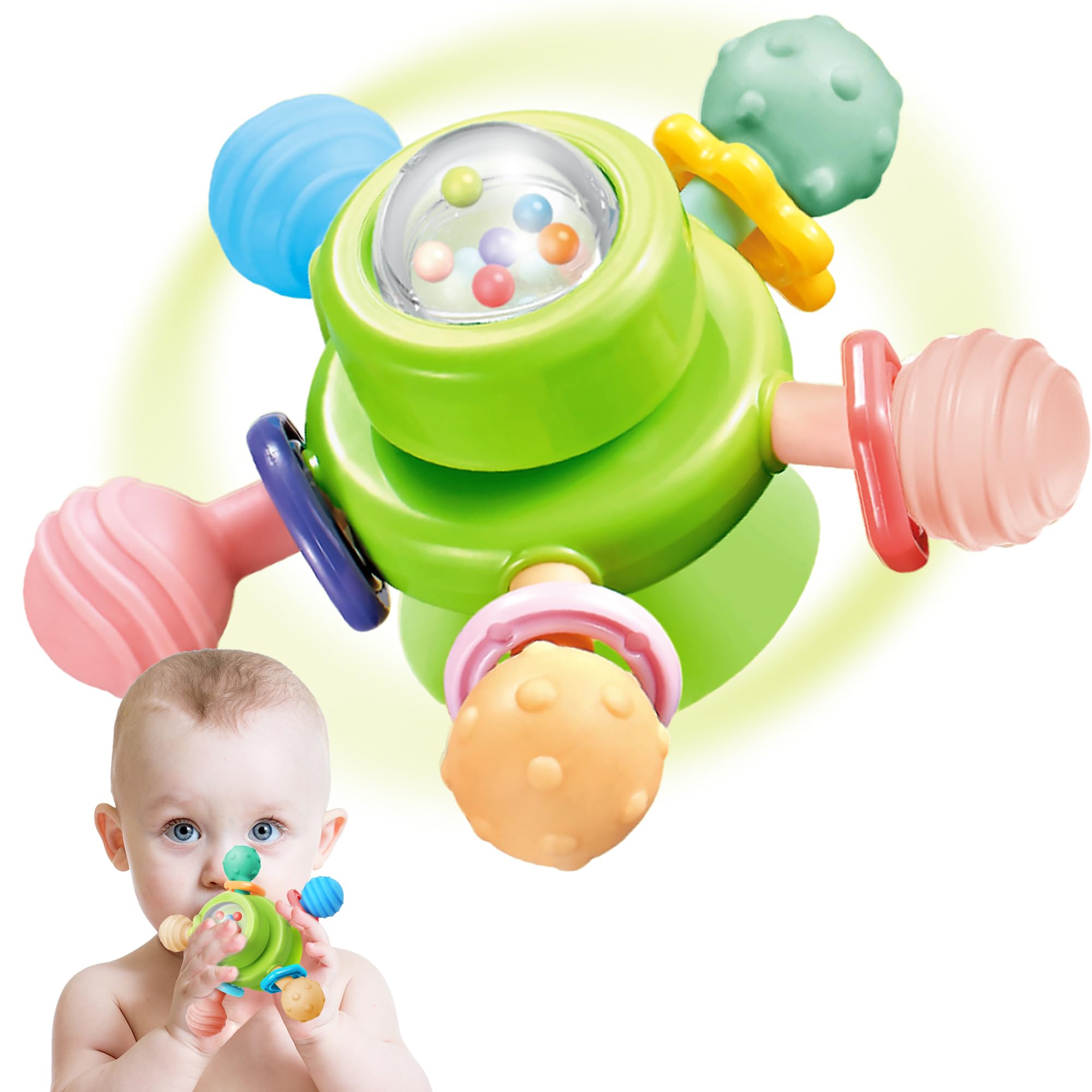 Silicone Baby Teething Toys with Suction Cup - Sensory Spinner Toy for 0-12 Months - Montessori Bath & Chew Toy for 1-2 Year Olds - Perfect Easter Basket Stuffer & Toddler Learning Toy for Home, Travel & Daycare