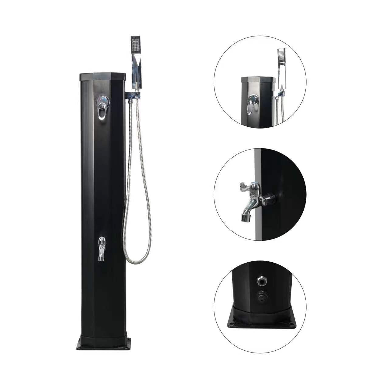 **Axonl 5.3 Gallon Solar Outdoor Shower with Shower Head & Foot Tap – Portable Camping, Beach, Pool, Garden, Backyard, RV – Ideal for Swimming, Hiking, Travel (Black)**