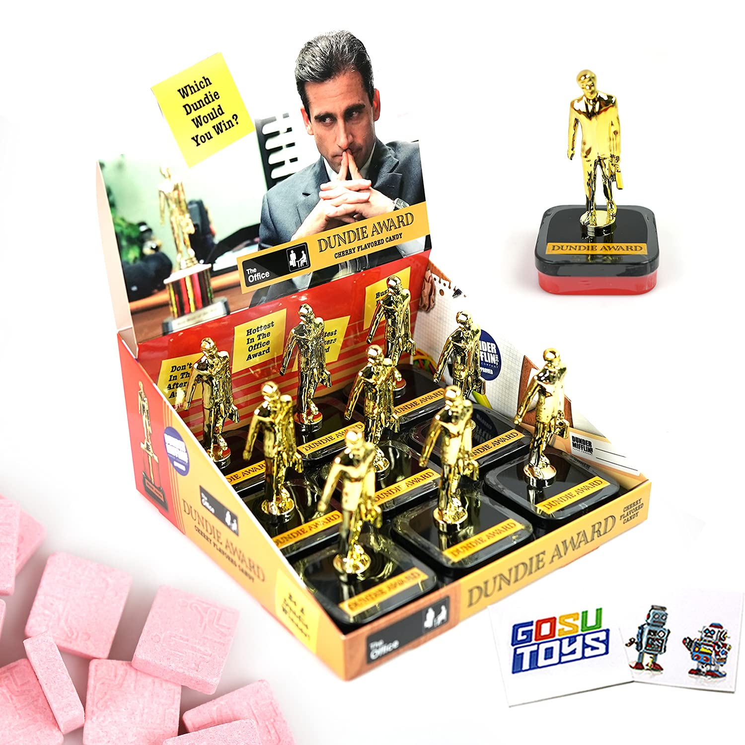 Funny The Office Dundie Award Cherry Flavored Candy (9 Pack) with 2 Gosutoys Stickers - Perfect for TV Show Fans, Office Parties & Gift Exchanges