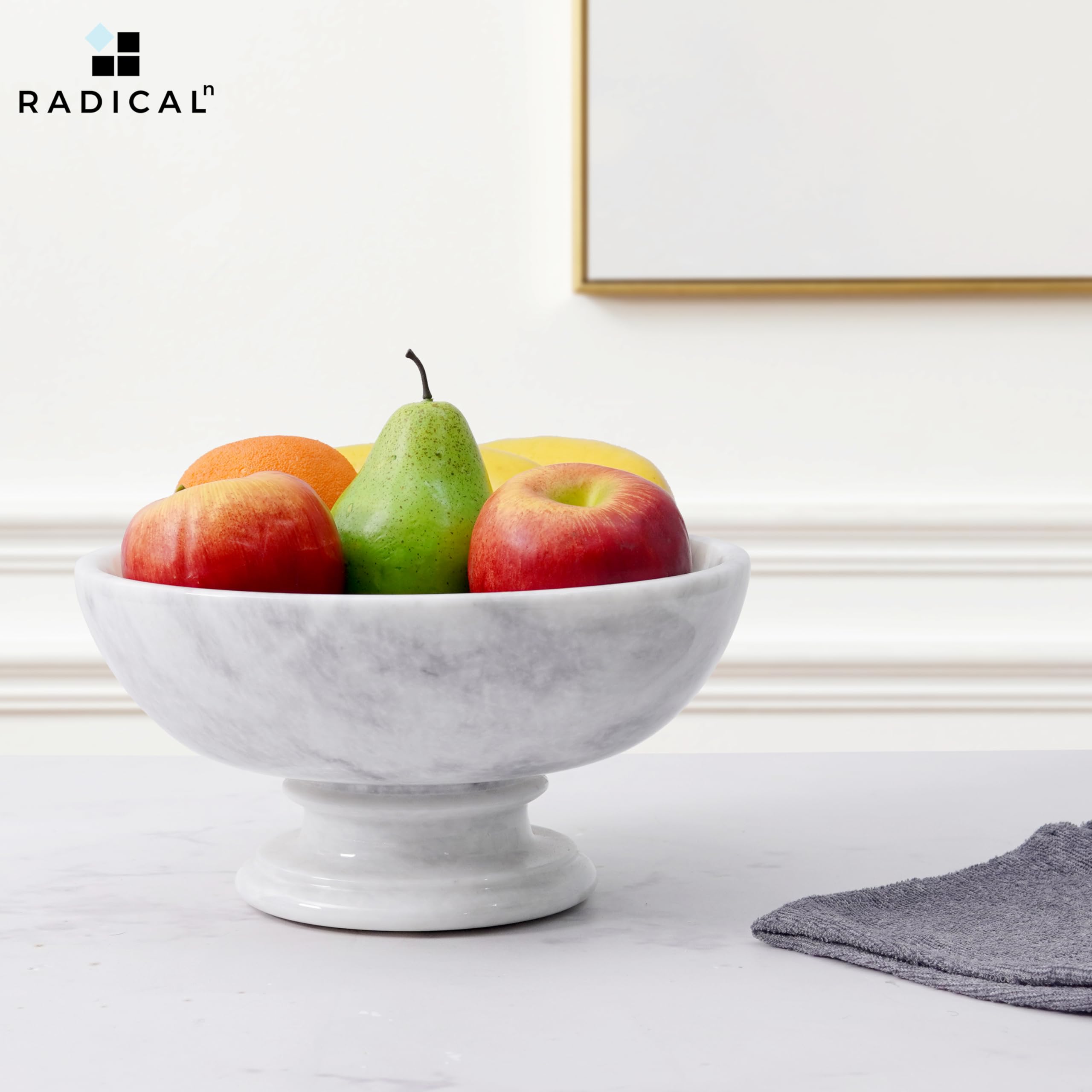 Handmade White Marble Fruit Bowl 10 Inch - Modern Large Serving Dish for Kitchen Counter, Banana Holder, Fruit Display | Perfect for Kitchen Organization, Dining Table Centerpiece, and Home Decor