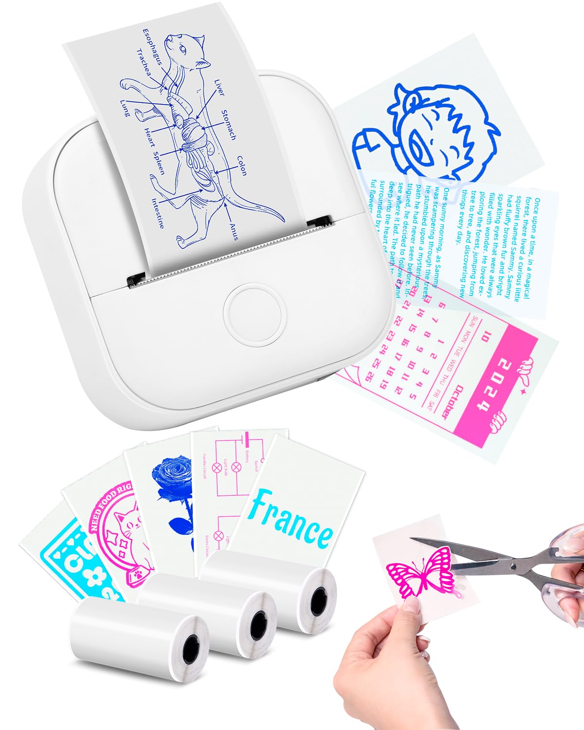Memoking T02 Sticker Printer - Portable Thermal Inkless Label Maker for Study, Office & Home | Print Custom Stickers, Diagrams, Receipts & Photos | Compact Pocket-Size Design for Phone Labeling & Organization