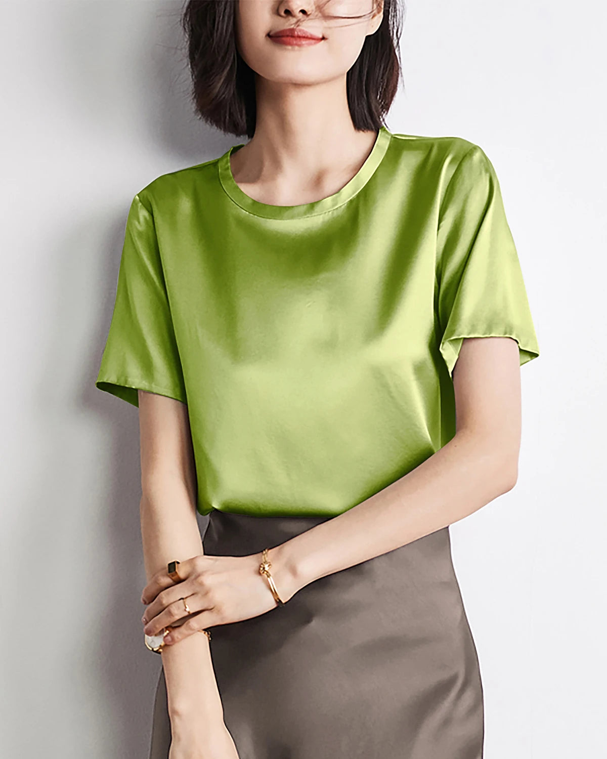 Luxury Women's Short Sleeve Silk Blouse - Elegant V-Neck Button Down Shirt for Office & Party Wear - Perfect for Business Casual, Date Night & Special Occasions