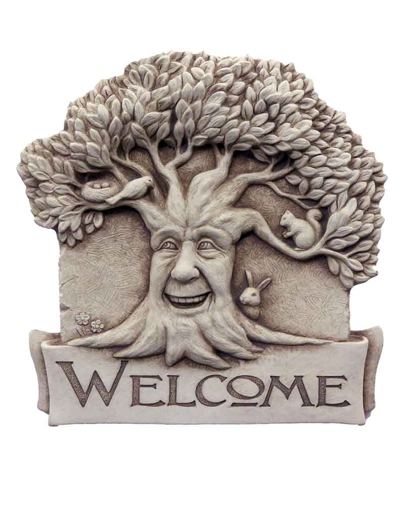 Woodland Welcome Cast Stone Wall Hanging by Carruth Studio | Outdoor Garden Decor & Home Entryway Sign | Perfect for Porch, Patio, and Front Door Welcome Decor