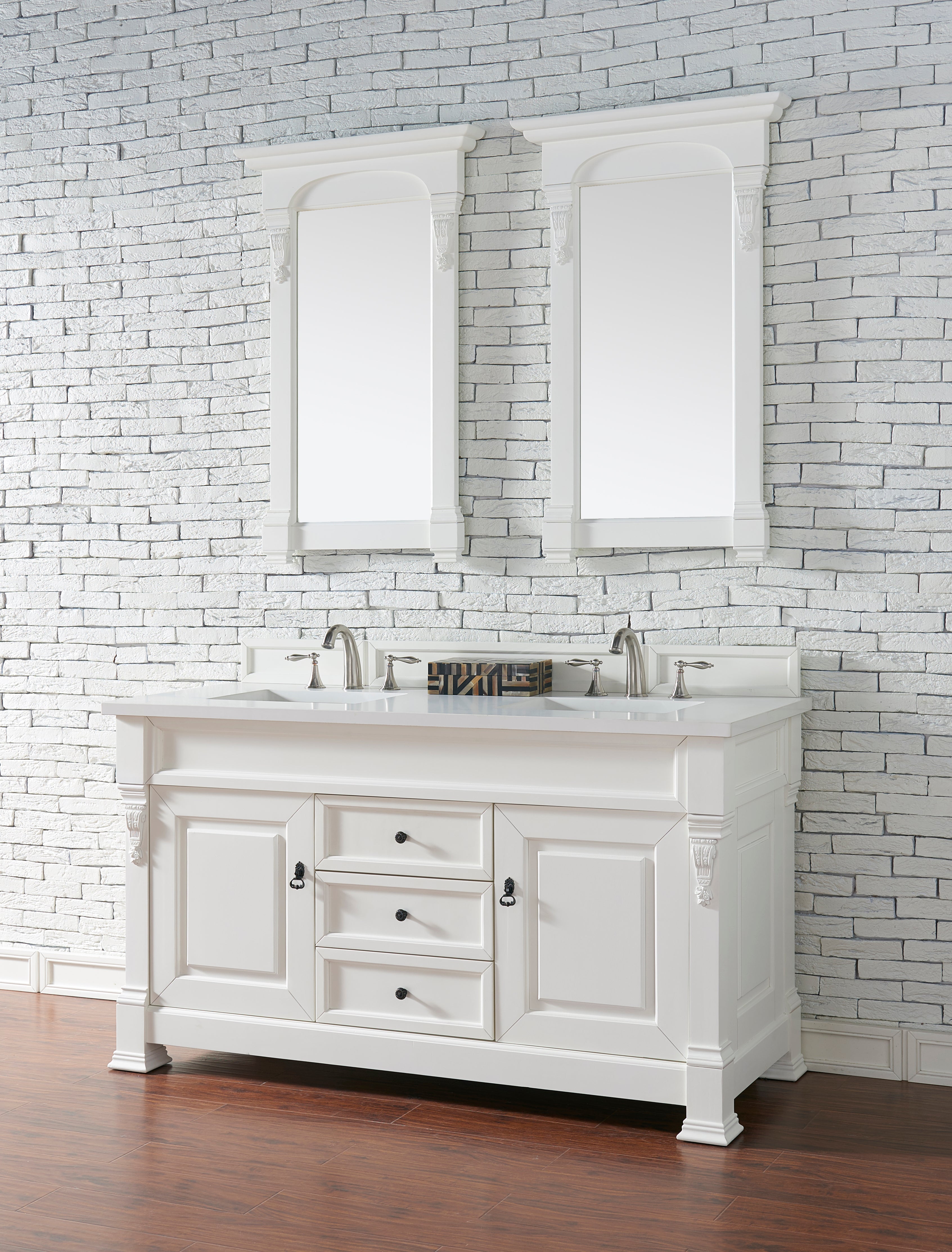 Brookfield 60 Inch Double Vanity with 3CM Classic White Quartz Top - Bright White Bathroom Vanity for Modern & Luxury Home Decor, Perfect for Master Bathroom or Guest Bathroom Renovation