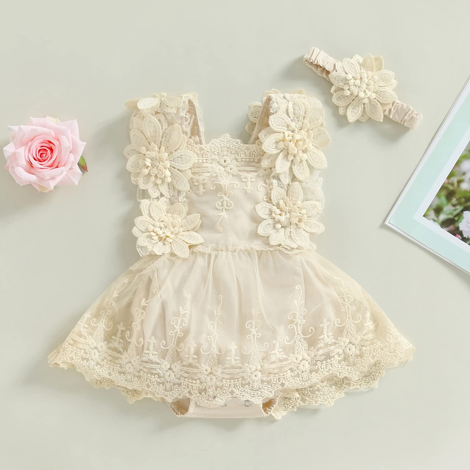 Mubineo Baby Girl Summer Lace Romper Dress - Sleeveless Floral Princess Outfit for Newborns & Toddlers | Perfect for Photoshoots, Parties & Special Occasions