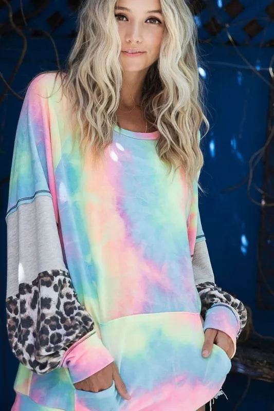 Bibi Tie Dye French Terry Sweatshirt - Charcoal Contrast Dye | Cozy Oversized Pullover for Women | Perfect for Casual Outfits, Loungewear & Fall Fashion