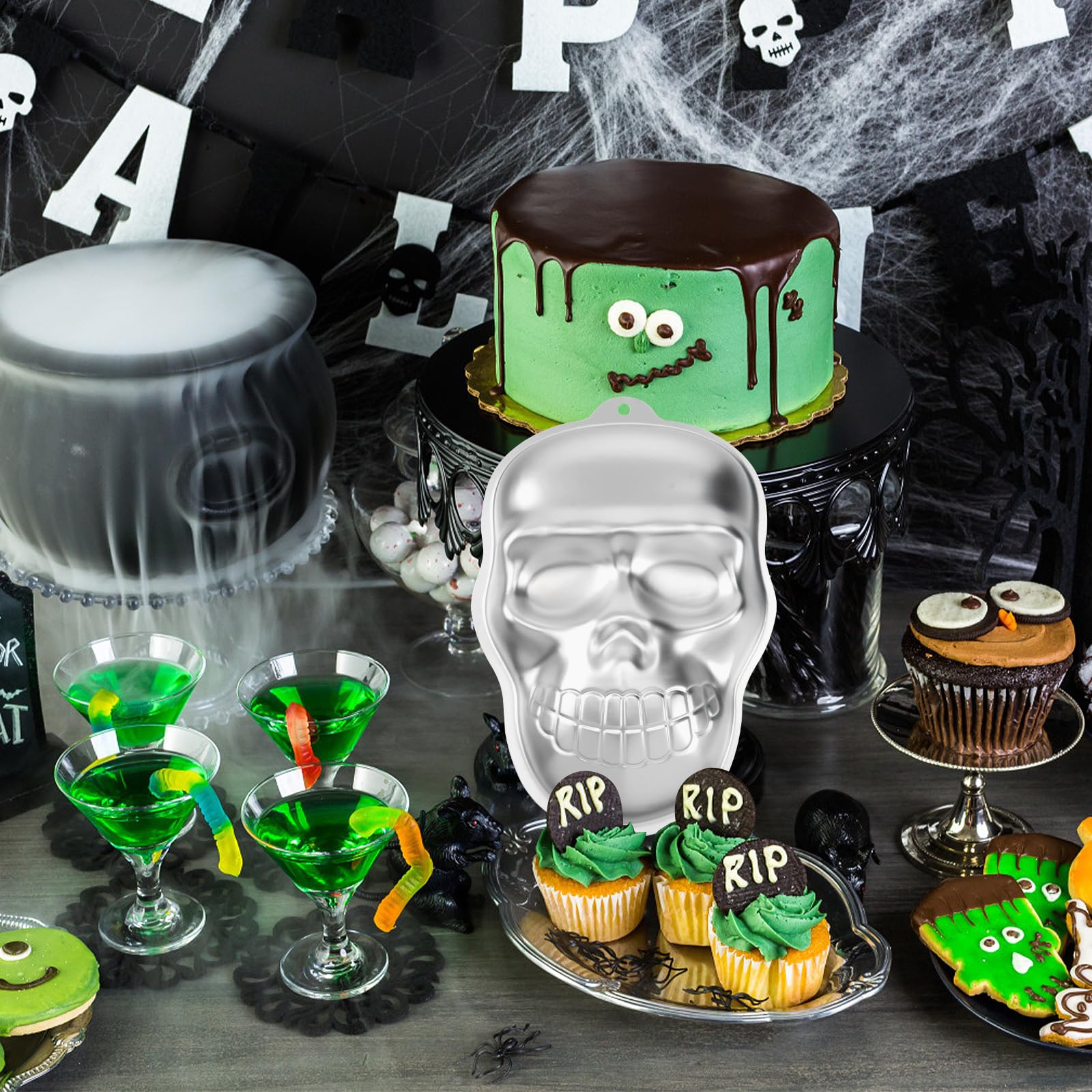 DOITOOL 3D Skull Cake Mold - Nonstick Halloween Baking Pan for Cakes, Cupcakes, Pizza & Jelly - Perfect for Halloween Parties, Haunted House Decor & Themed Desserts