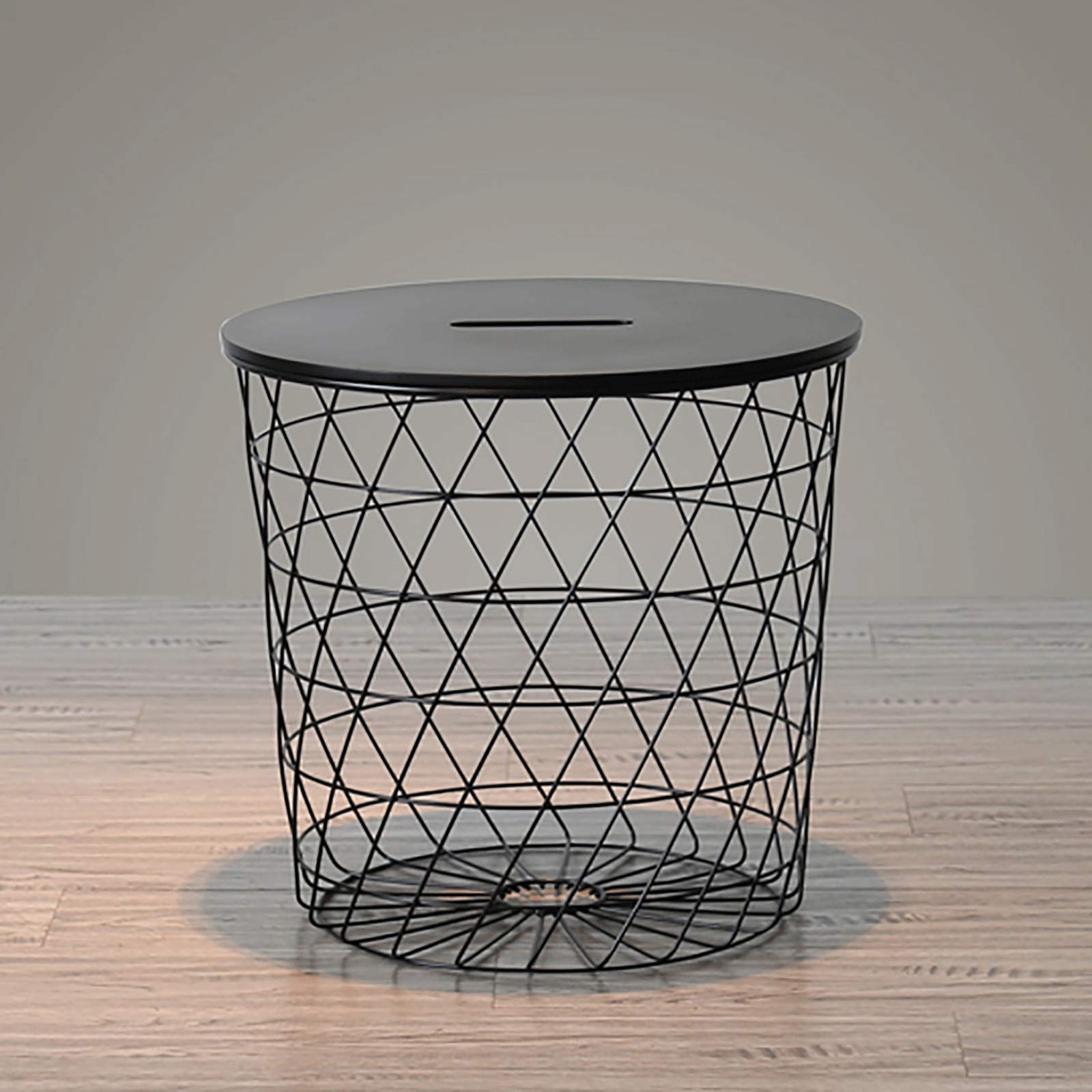 Iron Art Round End Table with Storage - 44cm x 42cm Metal Frame Side Table, Nightstand, Coffee Table, Sofa Table - Easy to Assemble for Living Room, Bedroom, Office & Dorm Decor