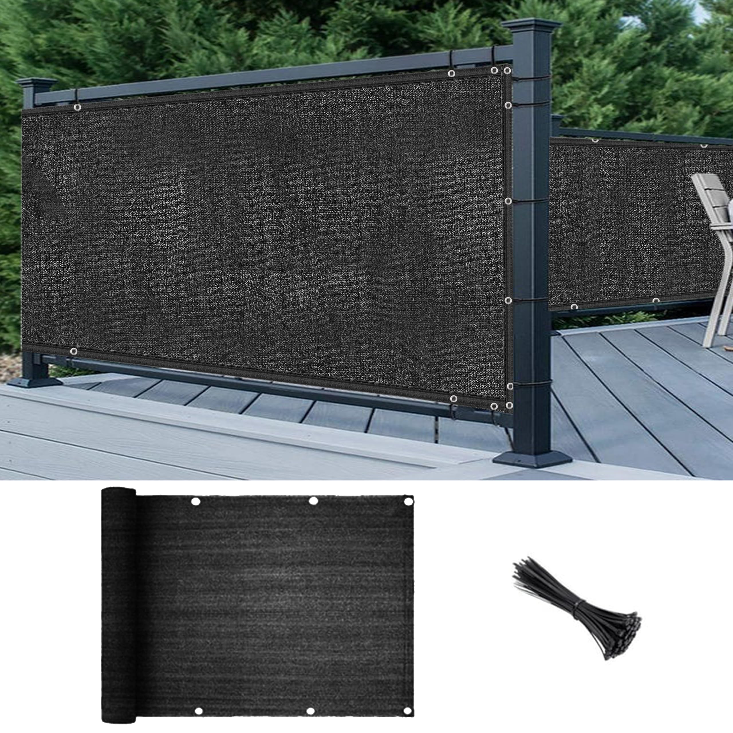 90% Privacy Screen Mesh Tarp - 3' x 20' Heavy Duty Black Fence Covering with Grommets - Sun Shade for Patio, Garden, Backyard & Outdoor Use - Perfect for Privacy, Wind Protection and UV Blocking