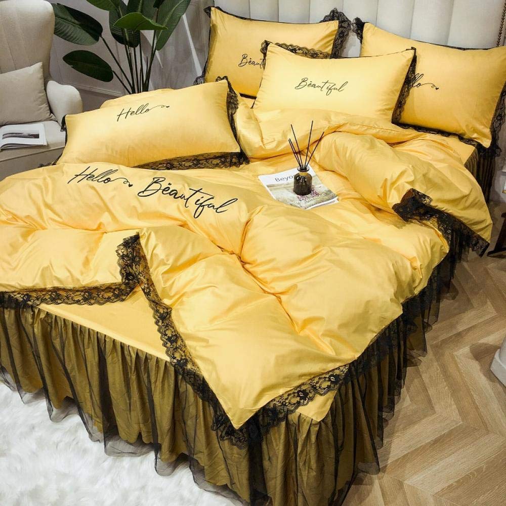 4 Piece Ice Silk Comforter Set - Summer Cooling Naked Sleeping Bedding, European Silky Quilt Cover with Embroidery, Lemon Yellow, 200x230cm (Queen Size) - Perfect for Hot Weather, Guest Rooms & Modern Bedroom Decor