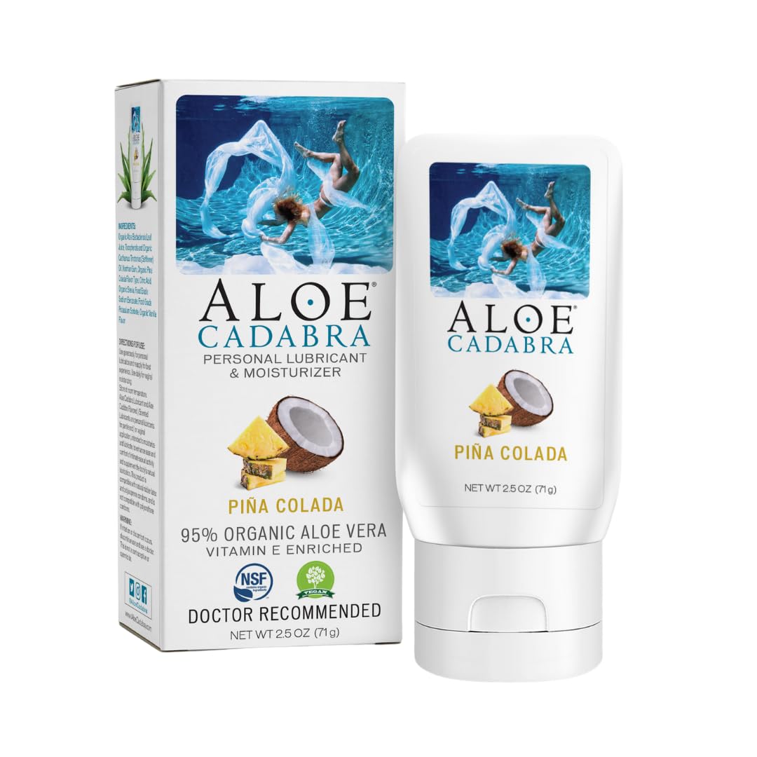 Organic Aloe Cadabra Pina Colada Flavored Personal Lubricant - pH Balanced, Non-Staining, Edible Lube for Men & Women - Perfect for Couples, Intimacy & Adult Toys (2.5oz, 1 Pack) | Sensual Massage & Romantic Moments