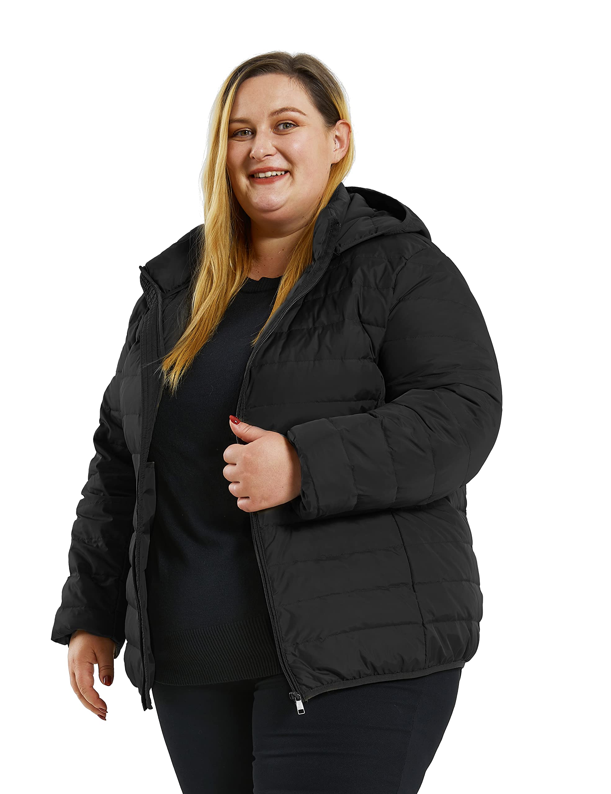 Soularge Women's Plus Size Lightweight Packable Down Jacket with Detachable Hood - Warm Winter Coat for Outdoor Activities, Travel & Casual Wear