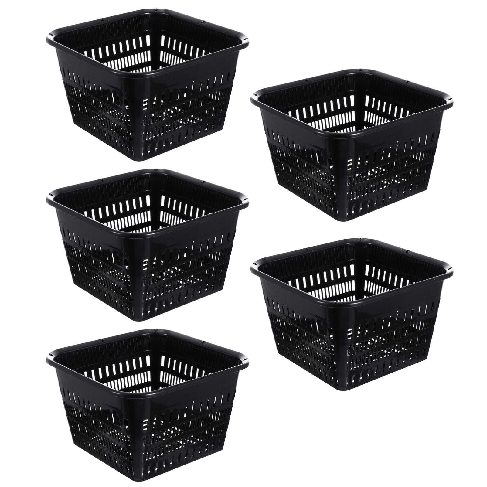 Hemoton 5-Pack Clear Plastic Hydroponic Planter Pots with Drainage Holes - Transparent Orchid & Succulent Flower Pots for Indoor/Outdoor Plants (Black) - Perfect for Home Gardening, Office Decor, and Balcony Planting
