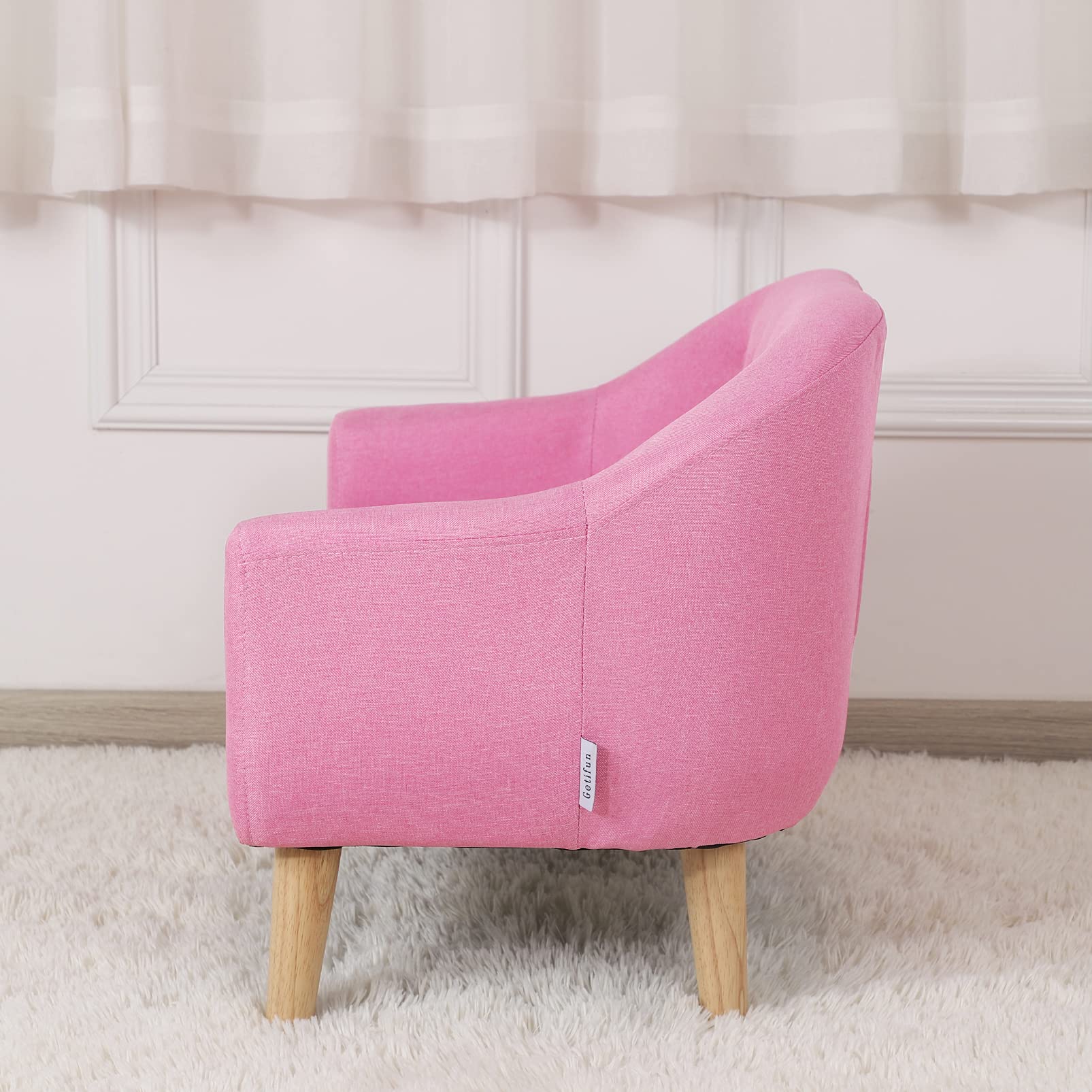 **Gifun Kids Sofa Chair - 30 Inch Pink 2-Seater Upholstered Couch with Linen Fabric & Wooden Frame for Boys & Girls - Perfect for Playroom, Nursery, or Bedroom**