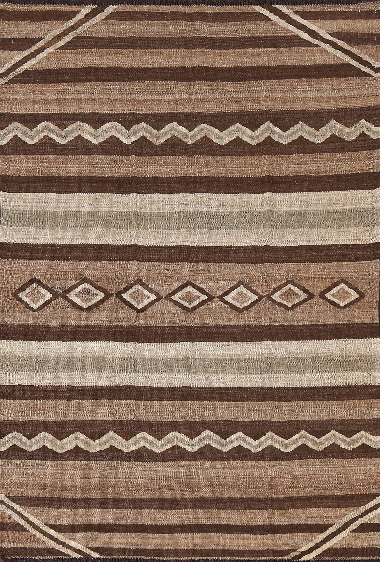 Authentic Handmade Brown Tribal Kilim Wool Area Rug 5x7 (4'9
