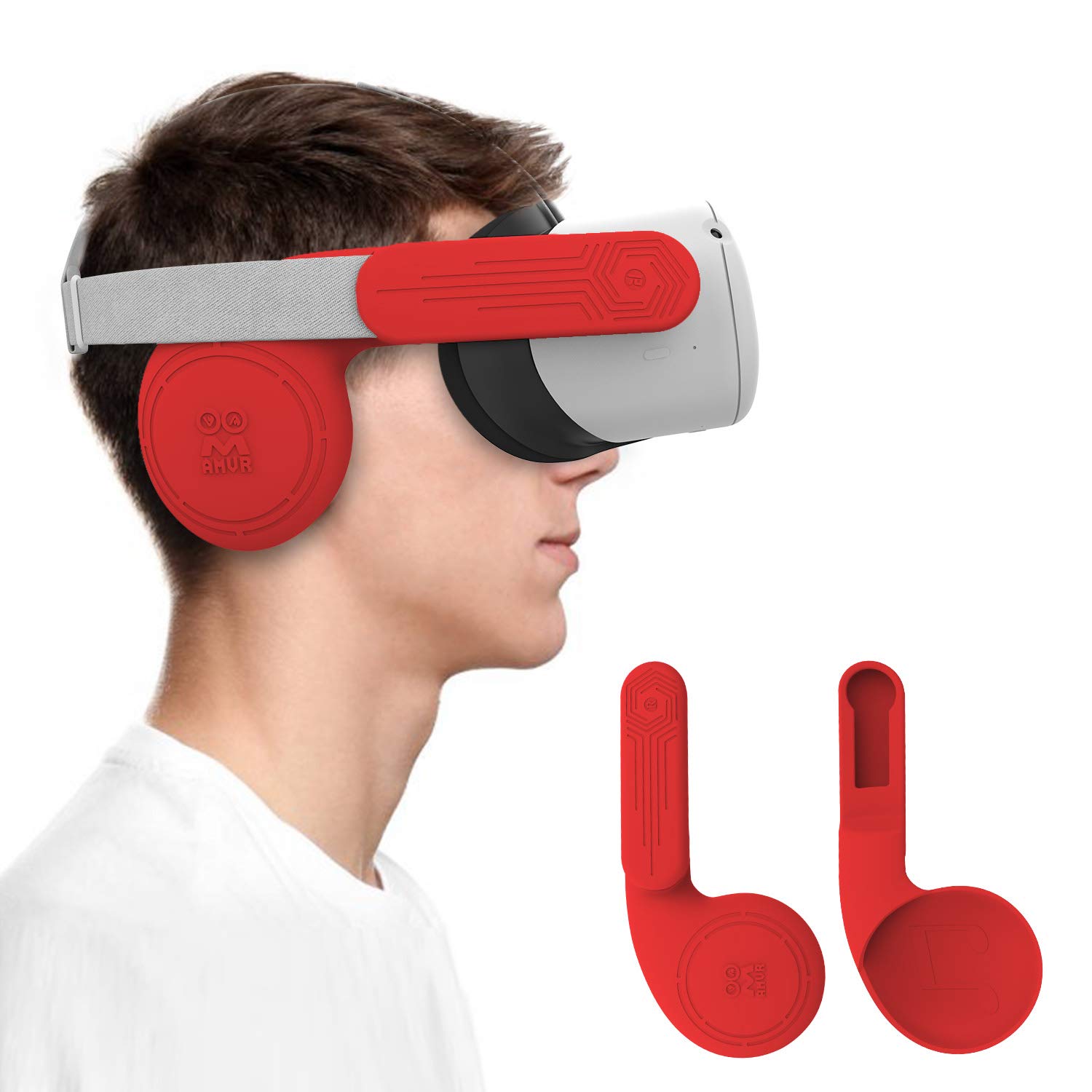 AMVR Silicone Ear Muffs for Meta Quest 2 VR Headset - Noise Isolation Ear Covers for Enhanced Audio Experience (Red, 1 Pair) - Perfect for Gaming, VR Immersion & Noise Reduction in Loud Environments