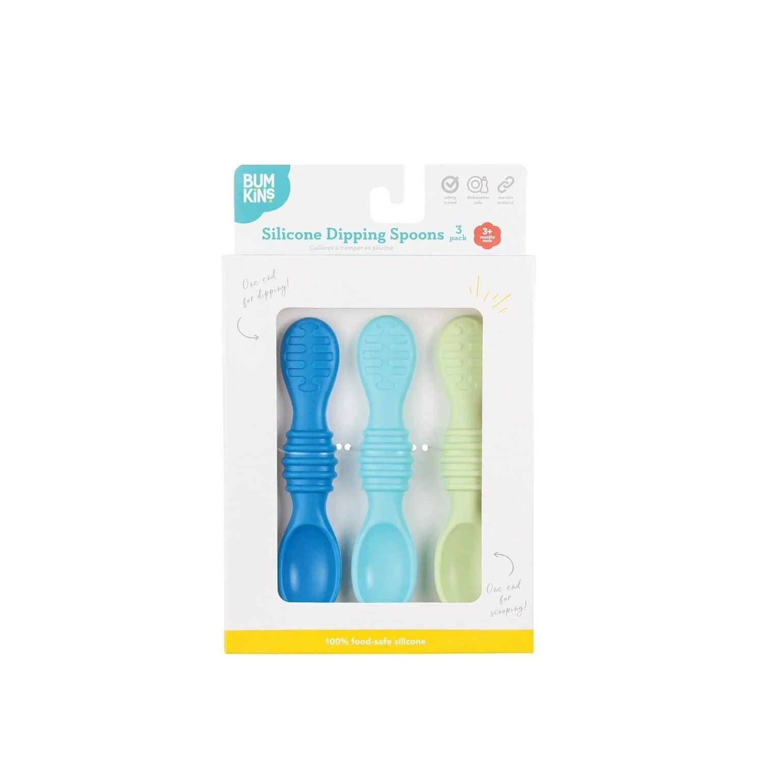 Bumkins Silicone Dipping Spoons Set of 3 - BPA-Free Baby Feeding Utensils for Purees, Yogurt & Snacks - Dishwasher Safe Toddler Spoon for Easy Cleaning