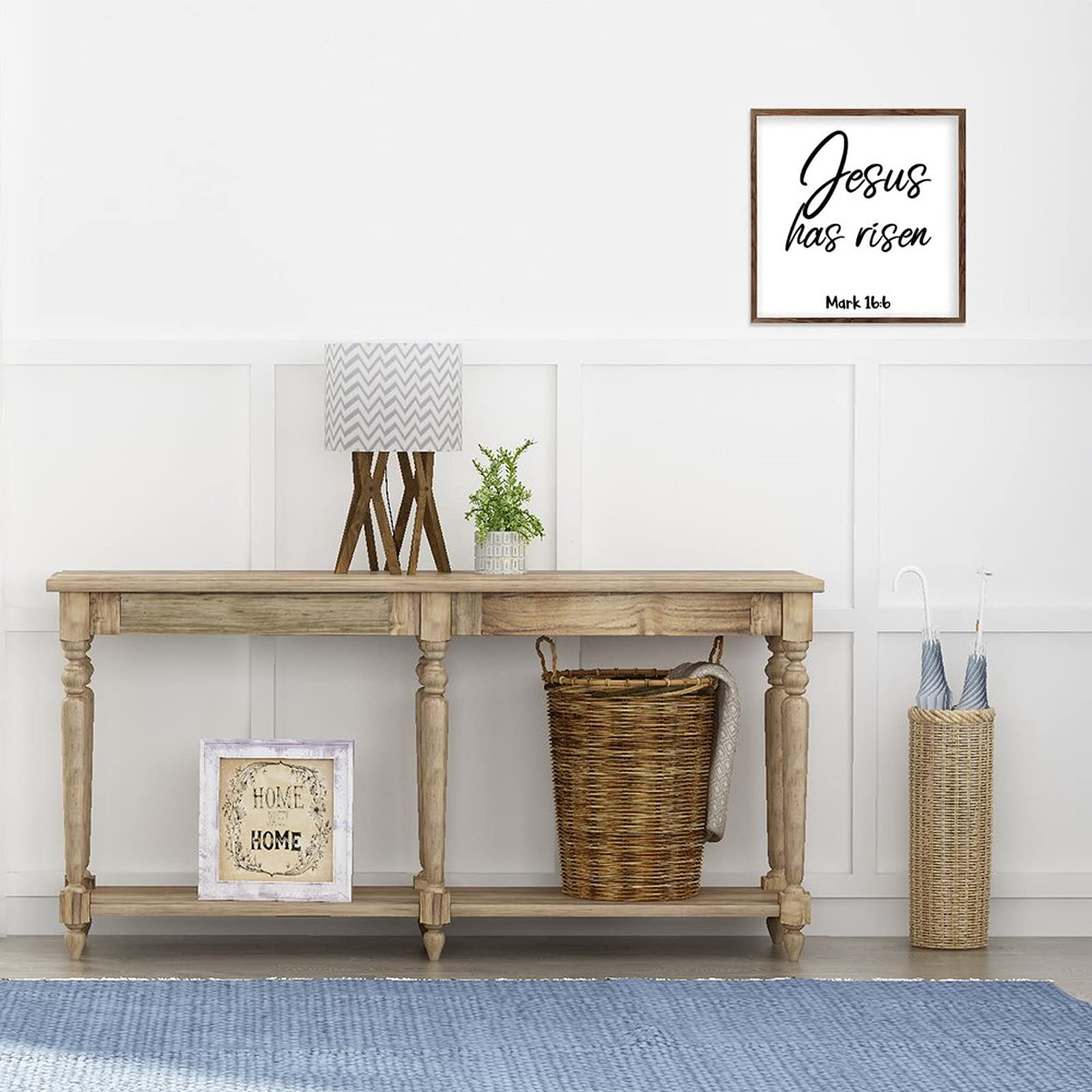 Framed Wooden Art Sign - Jesus Has Risen Bible Verse, 30x30cm for Home Decor