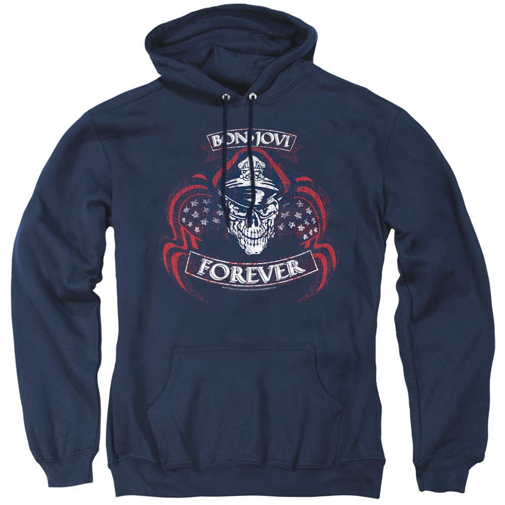 Bon Jovi Forever Cap & Skull Adult Hoodie Sweatshirt - Medium Blue Pullover for Men & Women - Casual Wear, Concert Merch, Rock Fan Gift