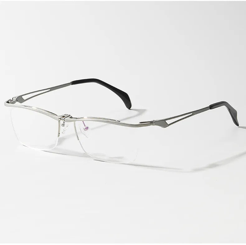 Men's Titanium Semi-Rim Square Browline Eyeglasses Frame 14489 - Lightweight & Durable for Office, Reading & Everyday Use
