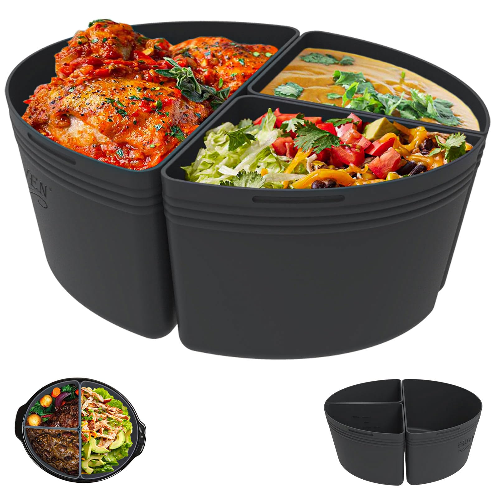 6 Quart Silicone Slow Cooker Divider Liners Oval - Thickened, Weighted & Sturdy Reusable Crockpot Inserts for Most 6 Qt Slow Cookers | Leakproof & Dishwasher Safe | Perfect for Meal Prep, Leftovers & Party Serving