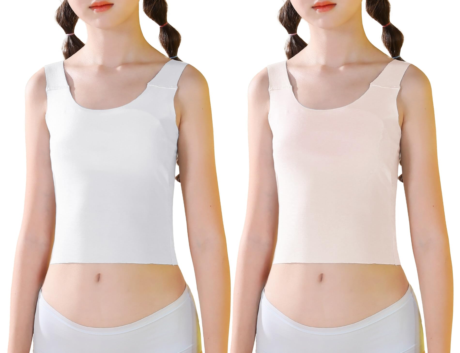 SEAUR Girls Stretch Crop Tank Top - Seamless Breathable Sleeveless Cami Undershirt with Built-in Shelf Bra | Perfect for Yoga, Gym Workouts & Summer Casual Wear