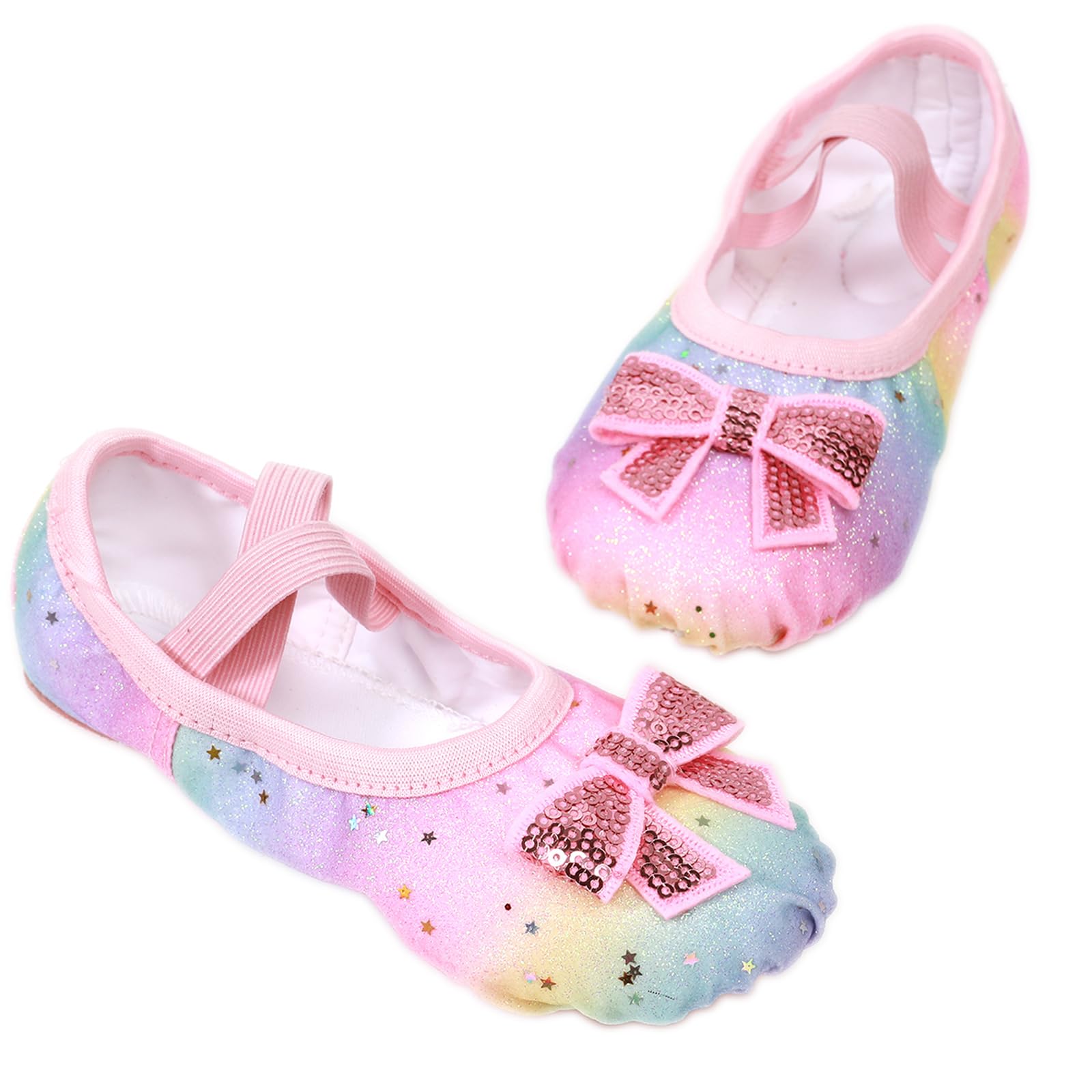 Glitter Ballet Shoes for Girls - Split-Sole Dance Slippers with Elastic Laces (Toddler/Little Kid/Big Kid) | Perfect for Ballet Class, Recitals & Dance Performances