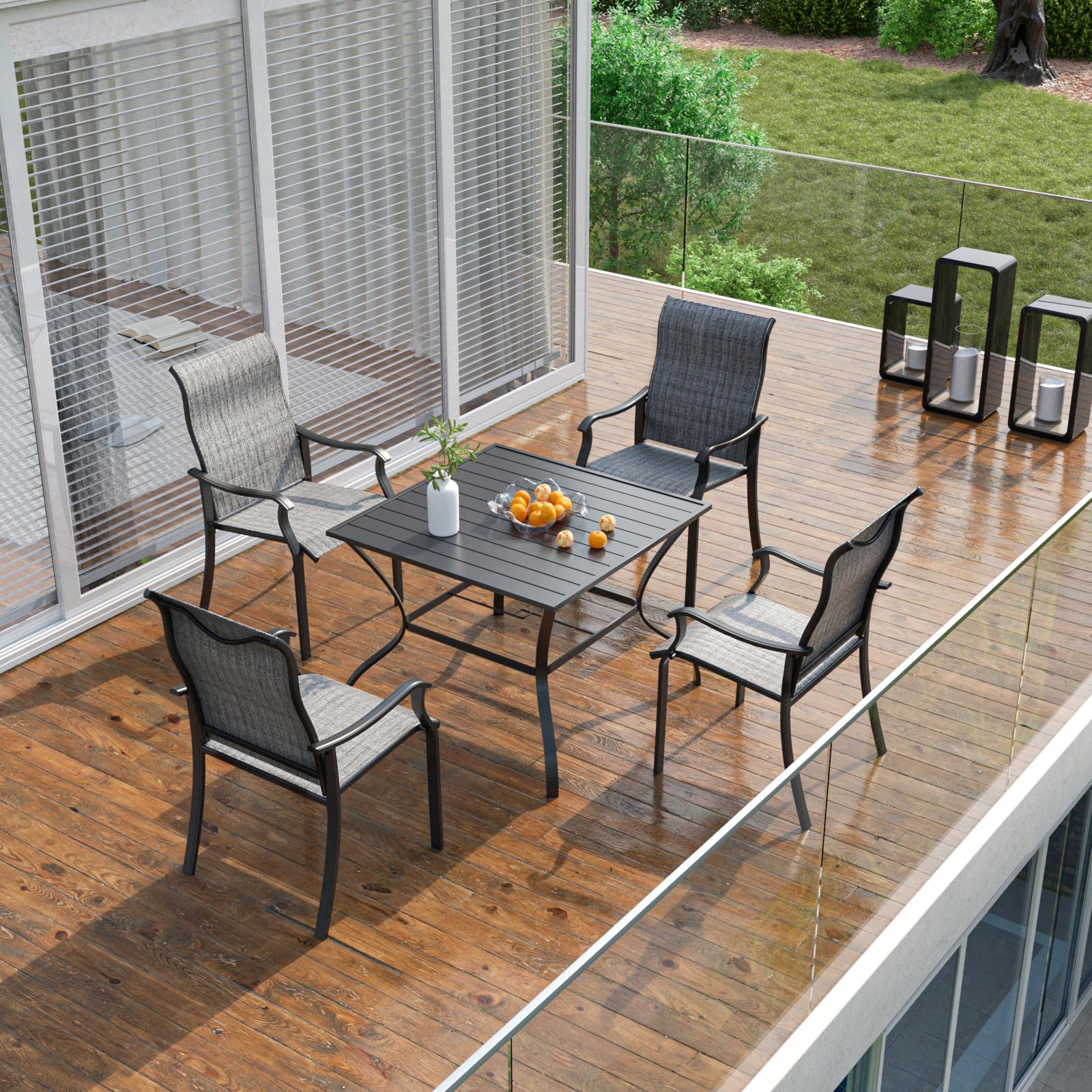 UDPATIO 4-Piece Patio Dining Chairs Set - High Back Textilene Outdoor Chairs with Armrests, Durable Metal Frame for Lawn, Garden, Backyard - Dark Grey | Perfect for Outdoor Dining, Poolside Relaxation & Patio Decor