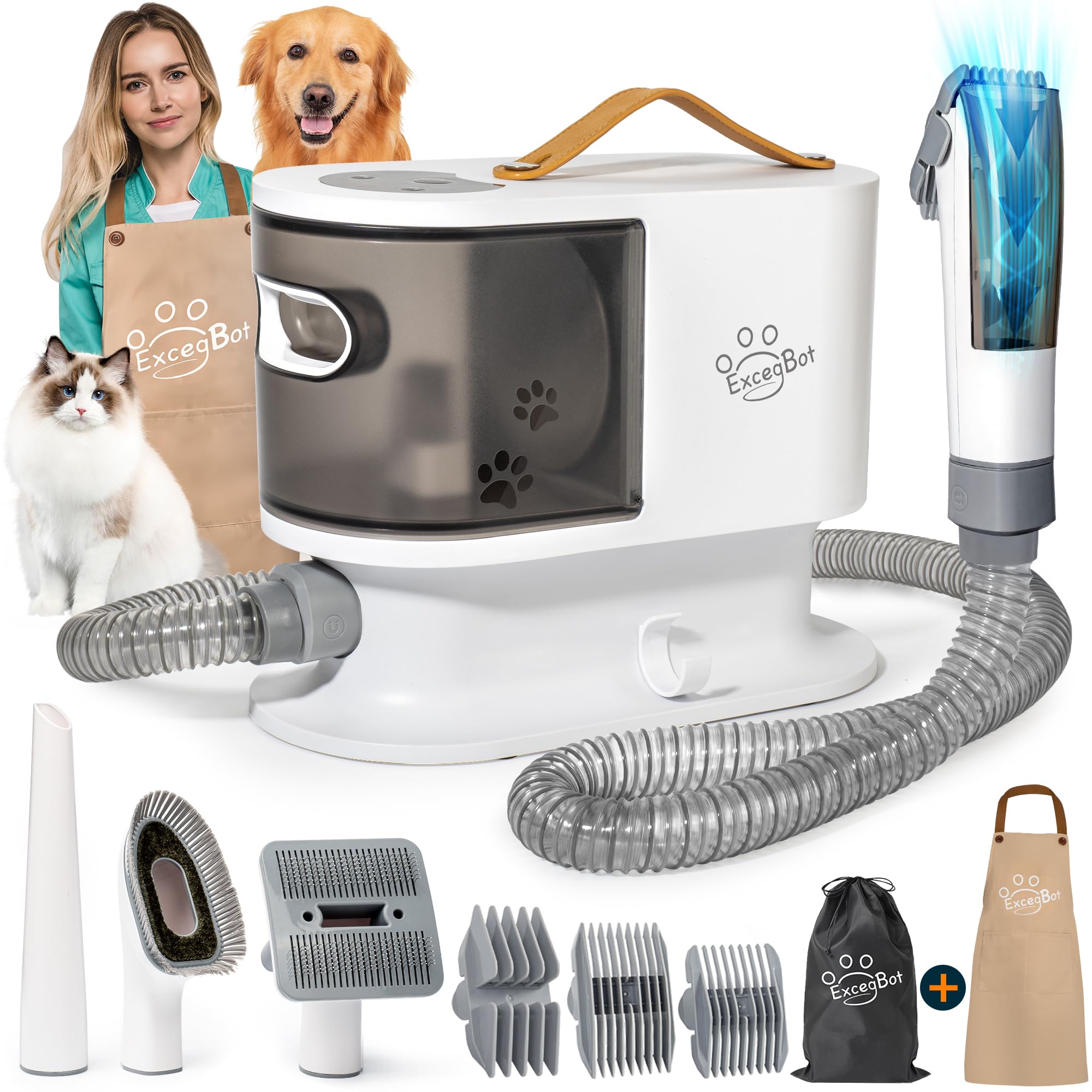 Low Noise Dog Grooming Vacuum Kit - 12kPa Pet Hair Remover Brush with 2L Dust Cup, Collects 99% Pet Hair for Dogs & Cats - Perfect for Home Cleaning & Pet Grooming Salon Use