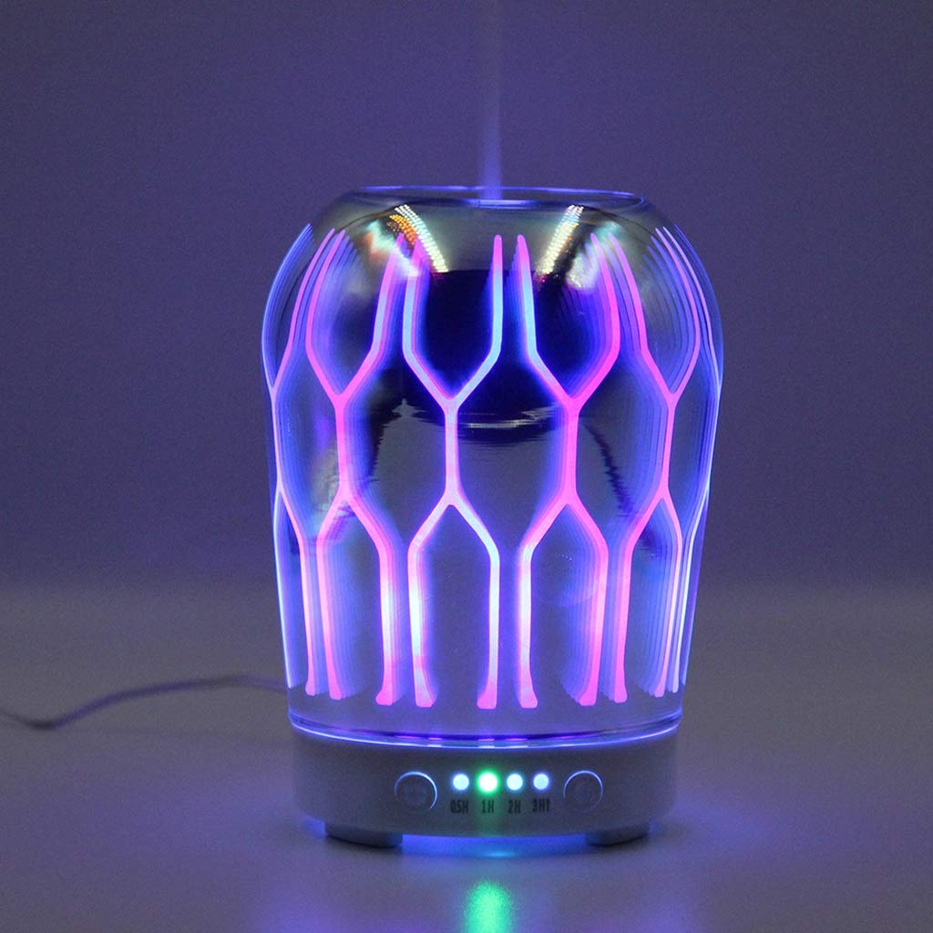 QFFL 3D Firework Glass Aromatherapy Lamp - Colorful Fragrance Humidifier with Auto Shut-Off & Large Water Tank for Home, Office, Bedroom Decor - Perfect for Relaxation, Stress Relief and Air Freshening (Color A)