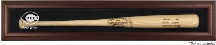 Pete Rose Cincinnati Reds Logo Brown Wood Framed Single Baseball Bat Display Case - Free Standing Bat Holder for Collectibles, Memorabilia & Home Decor - Perfect for Man Cave, Sports Bar or Gift Idea