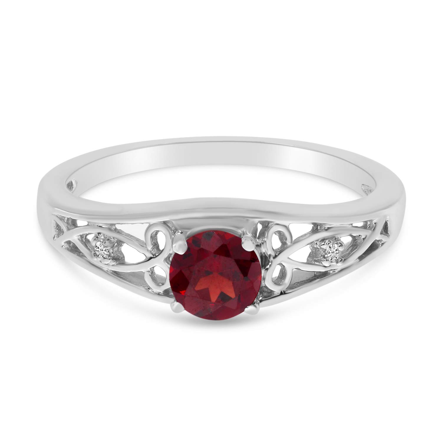 14K White Gold Round Garnet and Diamond Ring for Women - Elegant Birthstone Jewelry Gift for Anniversary, Engagement or Special Occasions