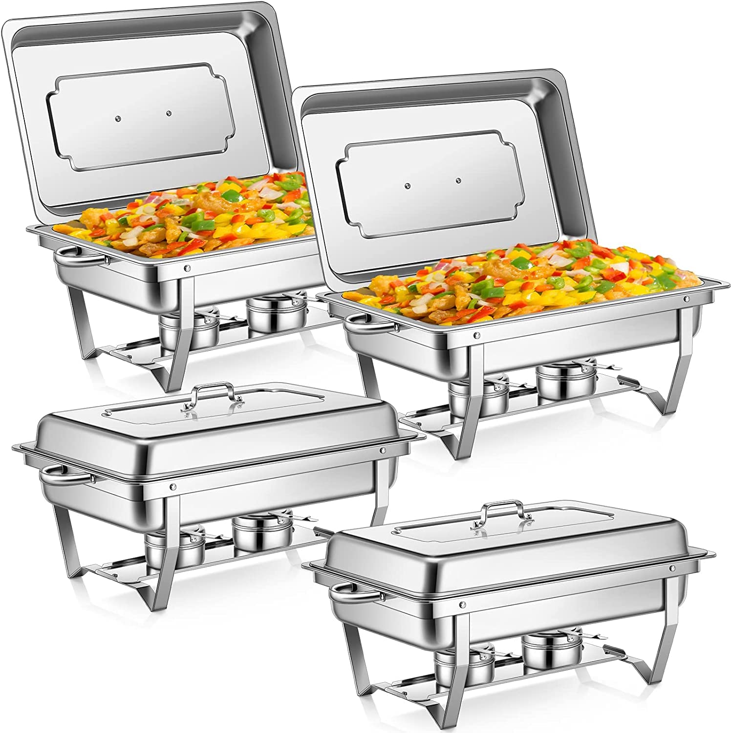4-Pack 8 Quart Stainless Steel Chafing Dishes Set - Full Size Rectangular Catering Chafer Warmer with Food Tray, Lid & Fuel Holder - Buffet Serving Supplies for Banquets, Parties, Weddings & Catering Events