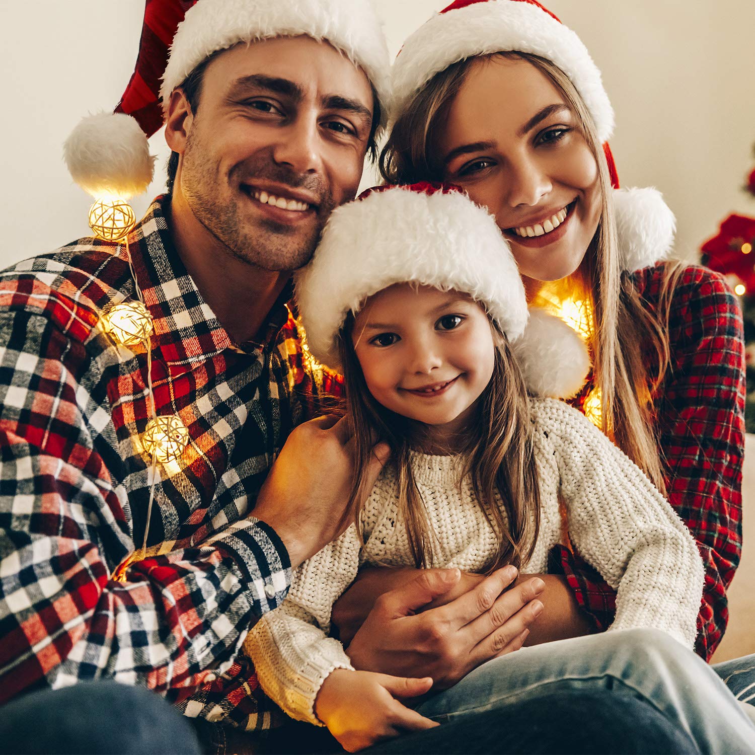 Red and Black Buffalo Plaid Santa Hat with White Cuffs - Soft Plush Christmas Hat for Adults & Kids | Perfect for Holiday Parties, Christmas Photos & Festive Gatherings