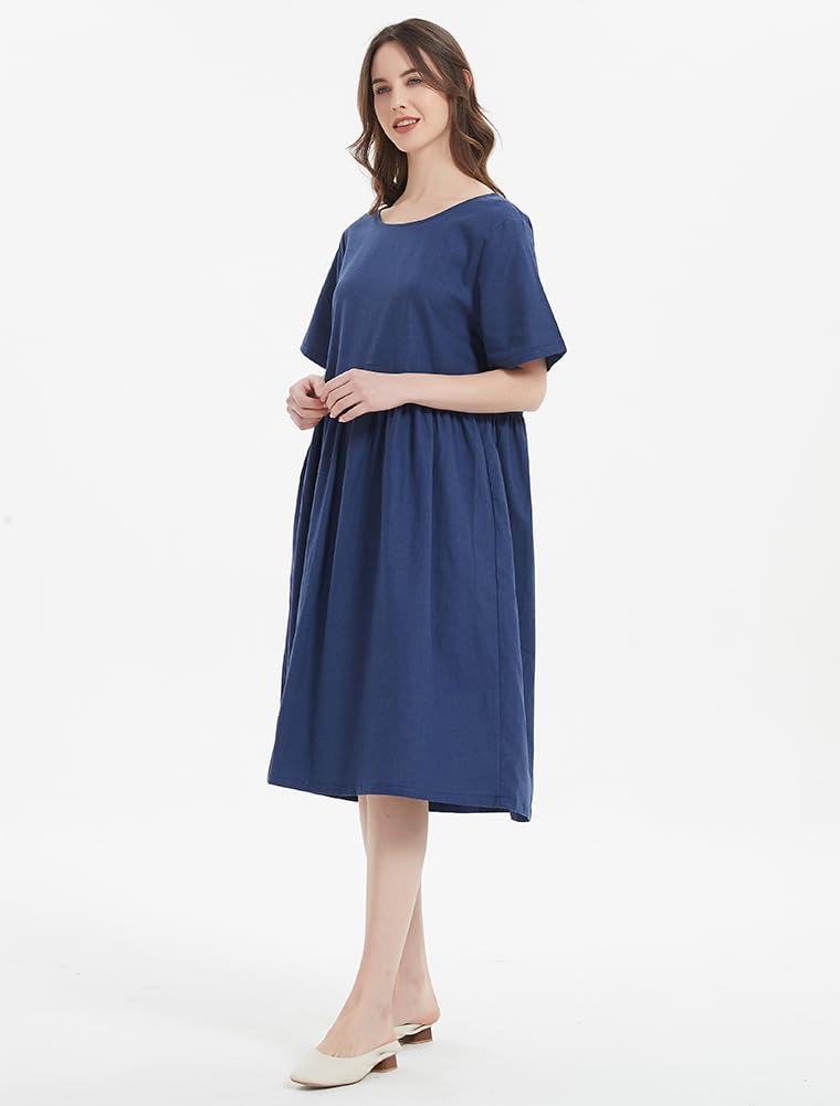 Minibee Women's Linen Tunic Summer Dress - Breathable Casual Midi Dress with Pockets | Perfect for Beach, Vacation & Everyday Wear