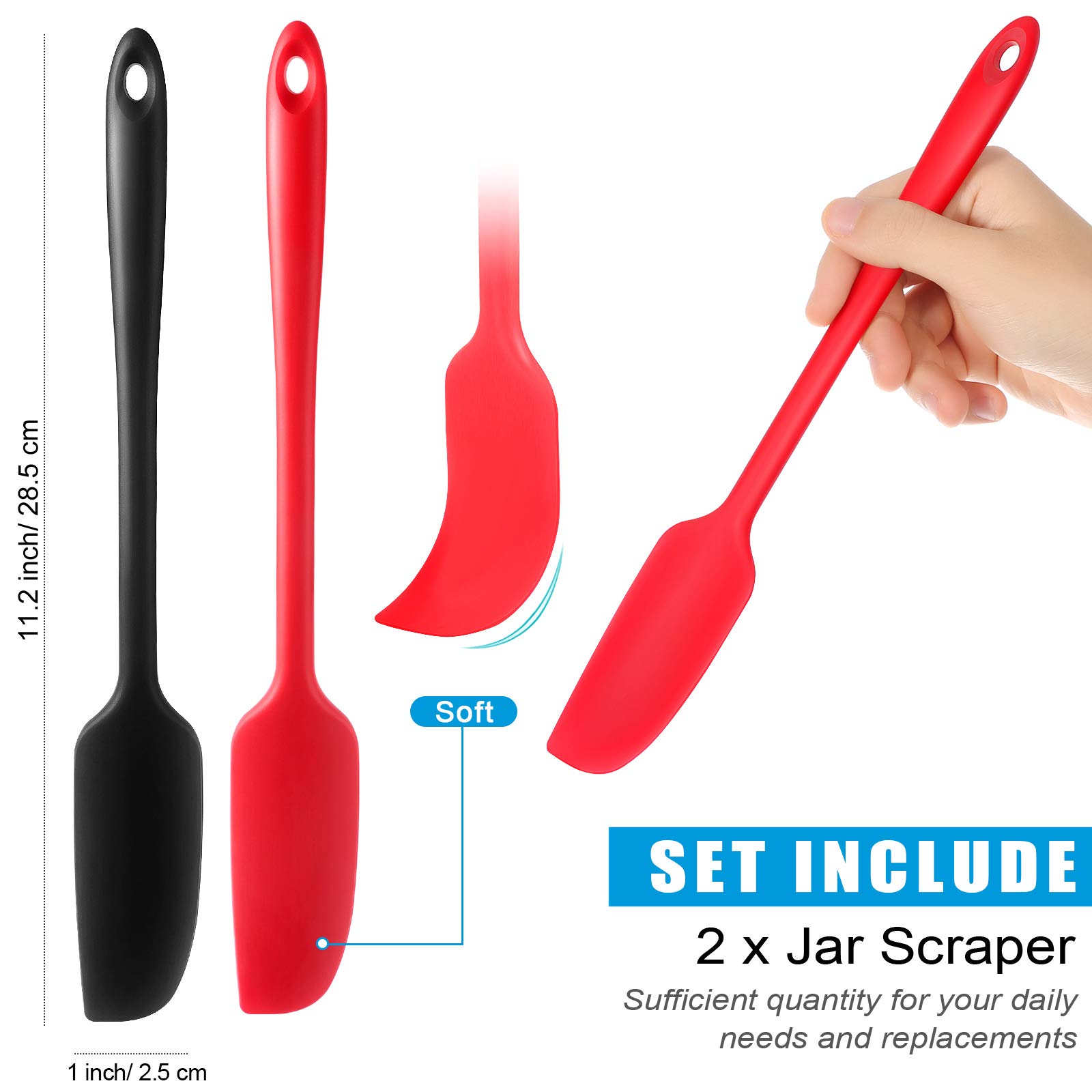 2-Pack Patelai Silicone Jar Spatulas - Long Handle Non-Stick Rubber Scrapers, Heat Resistant Cooking & Baking Tools for Smoothies, Blenders, Mixing & Stirring (Red & Black) - Perfect for Kitchen, Baking & Food Prep