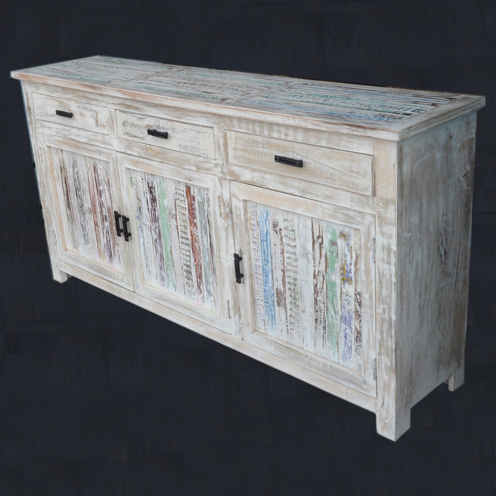 Reclaimed Wood & Mango Wood Large Sideboard Buffet Hutch - White Finish (180-200cm) - Rustic Dining Room Storage Cabinet for Farmhouse & Modern Homes