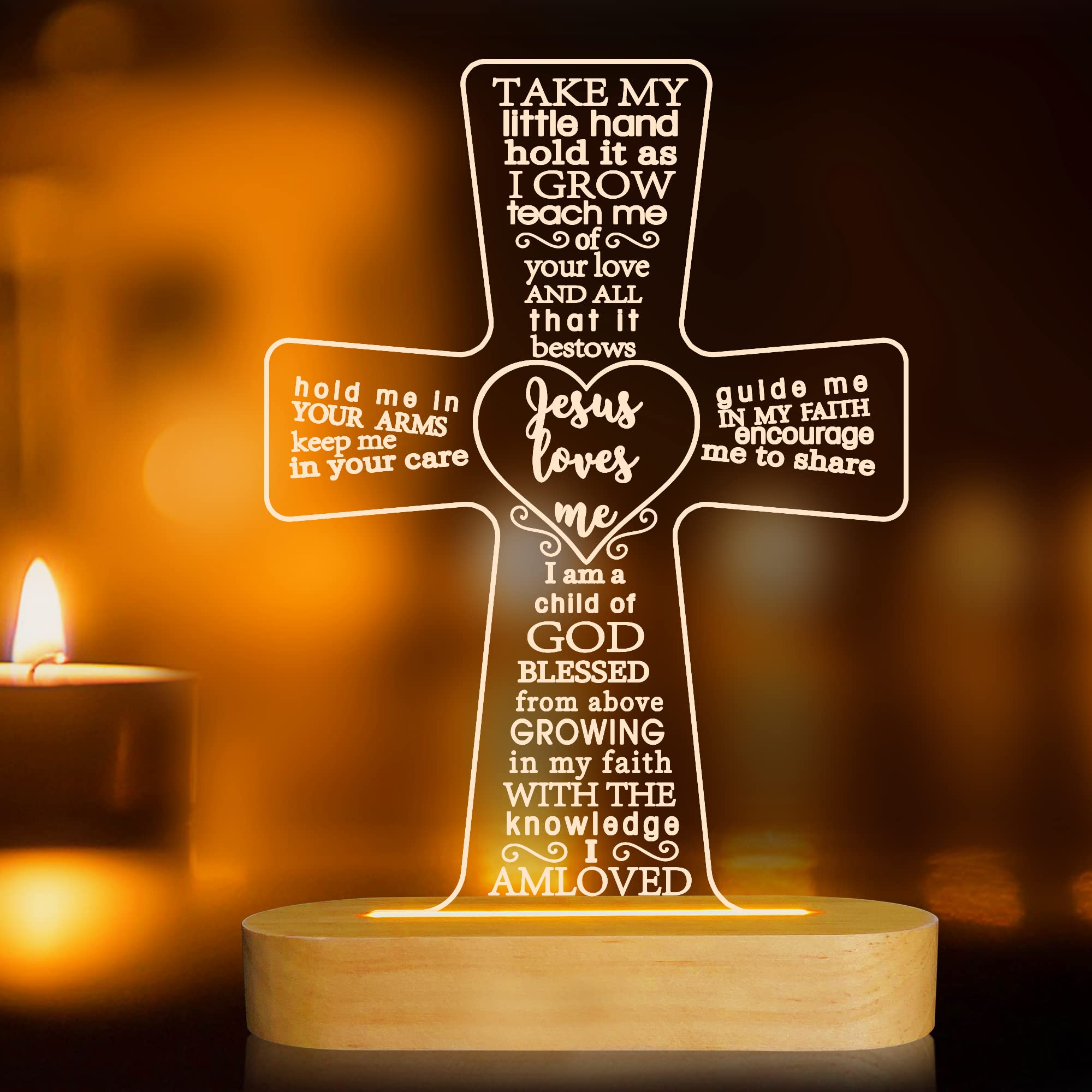 Lampeez Baptism Gift - Wooden Cross Night Light for Kids, USB-Powered Illusion Lamp for Bedroom Decor, Christening & Dedication Gift for Boys & Girls | Perfect for Nursery, Kids' Room & Holiday Decorations