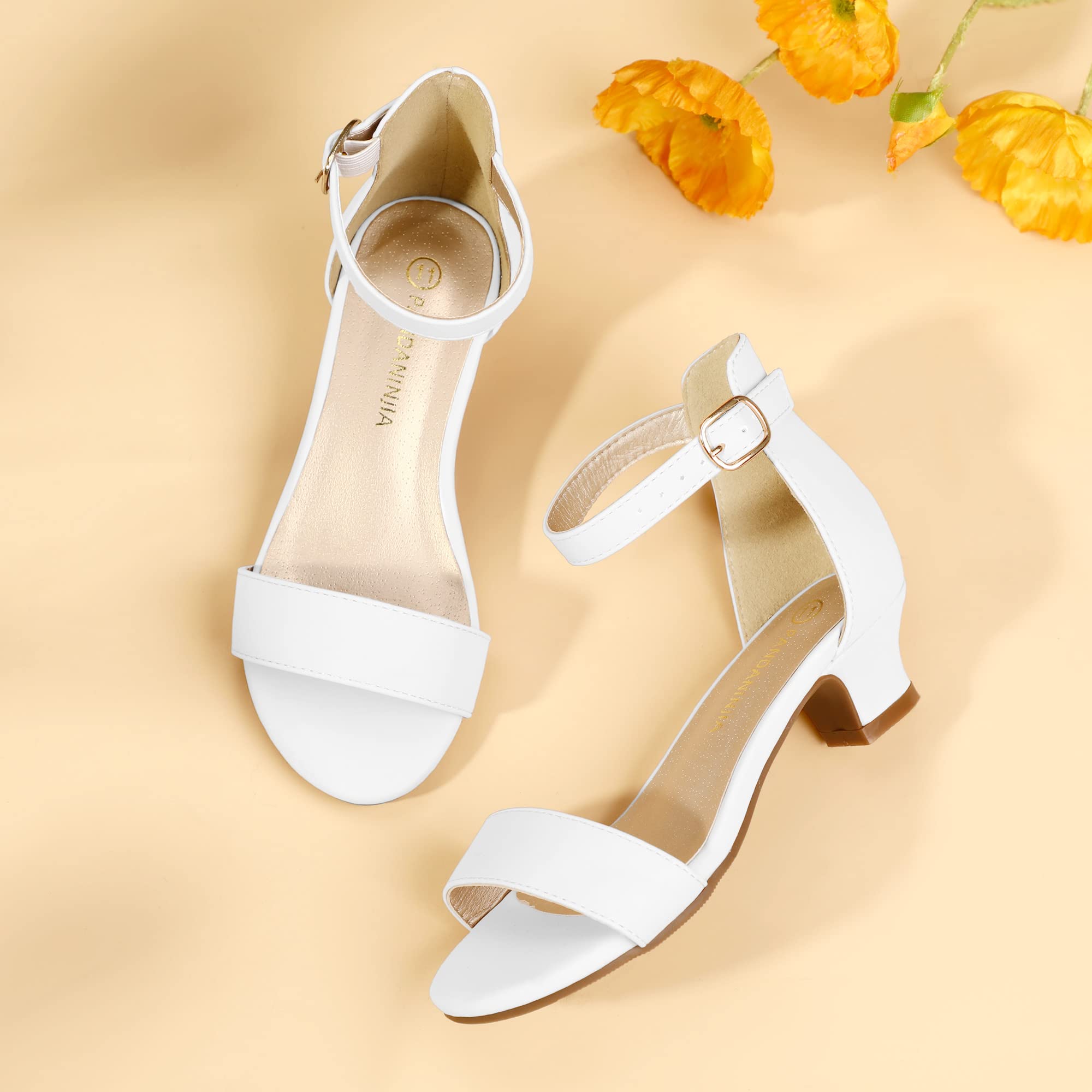 PANDANINJIA Girls Heels - Flower Wedding Party Pumps for Toddler & Kids | Dress Shoes for Special Occasions