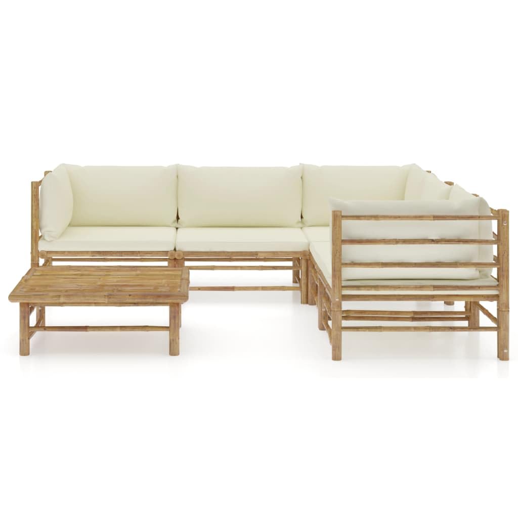 vidaXL 6-Piece Bamboo Patio Lounge Set - Scandinavian Style Eco-Friendly Outdoor Furniture with Cream White Cushions - Easy Assembly & Washable Covers - Perfect for Backyard, Garden, Poolside & Patio Relaxation