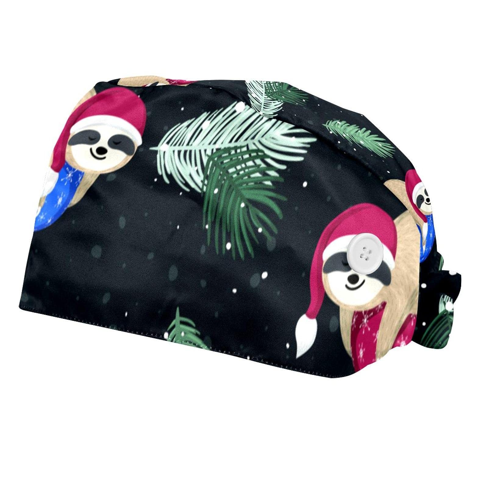 Adjustable Sloth Print Bouffant Hat with Sweatband - Cute Sleeping Baby Sloth Design for Women & Men - Perfect for Work, Outdoor Activities & Casual Wear