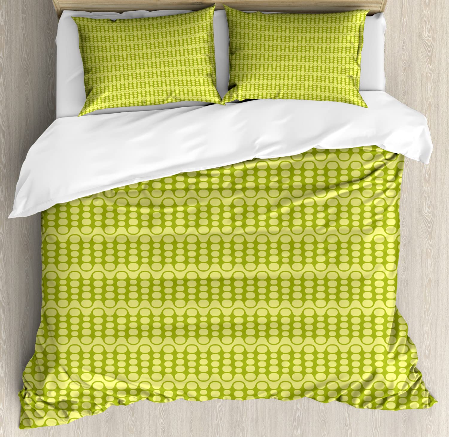 Ambesonne Vibrant Duvet Cover Set - Modern Geometric Minimalist Green Print | 2 Duvet Covers & 4 Pillowcases | 2-Pack King Size Bedding in Avocado Green | Perfect for Contemporary Bedrooms & Guest Rooms