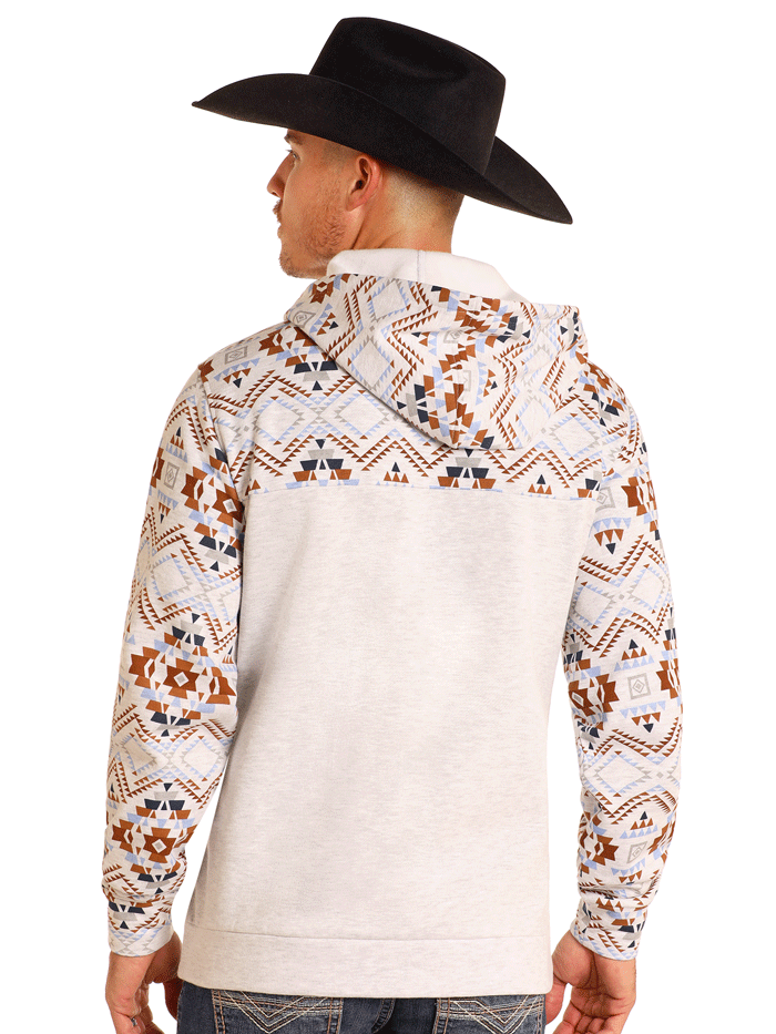 Rock & Roll Denim BM94T04942 Men's Heather Printed Hoodie - Light Grey Pullover Sweatshirt for Casual Wear & Street Style